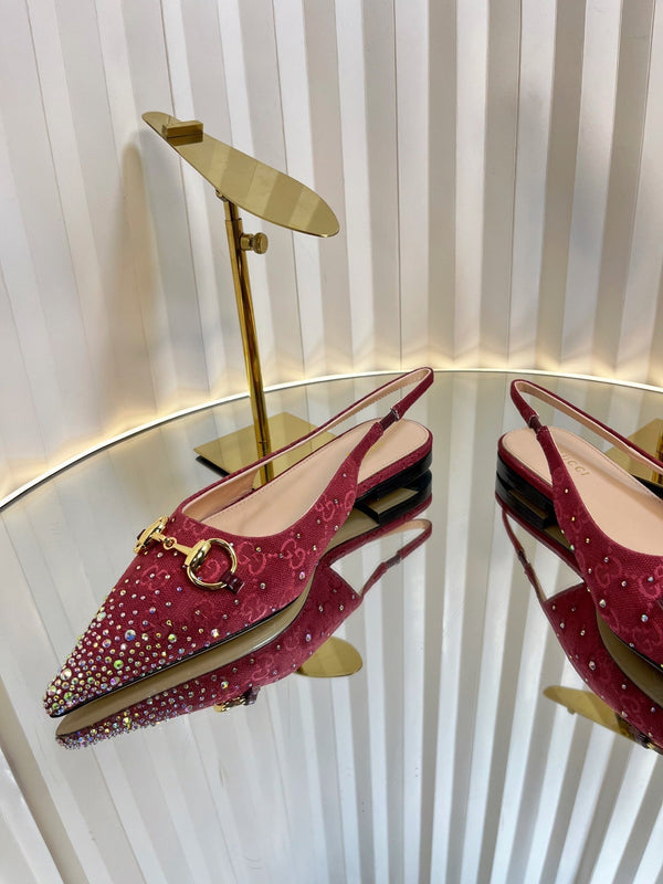 GC Crystal Horsebit Slingback 10mm Red Canvas lambskin 294612