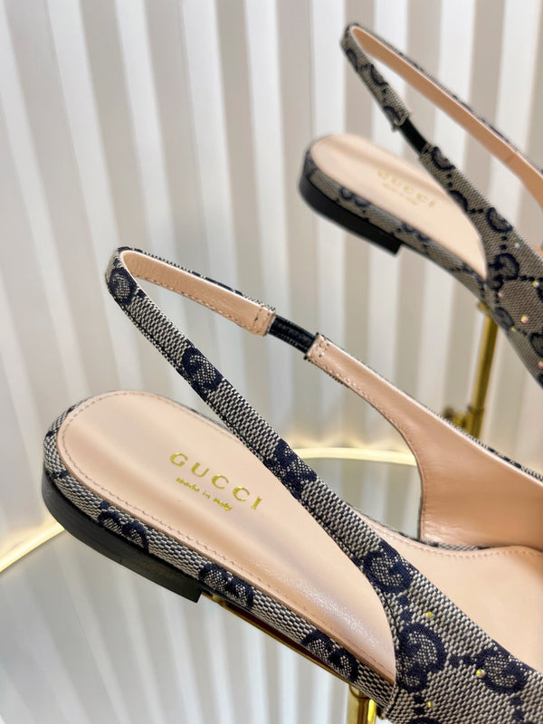 GC Crystal Horsebit Slingback 10mm Beige mix Blue Canvas lambskin 294613