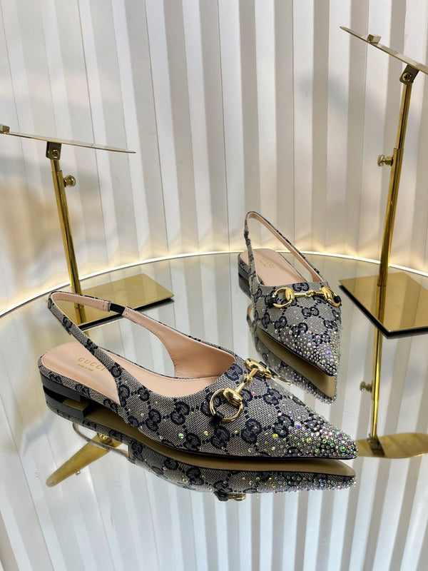 GC Crystal Horsebit Slingback 10mm Beige mix Blue Canvas lambskin 294613