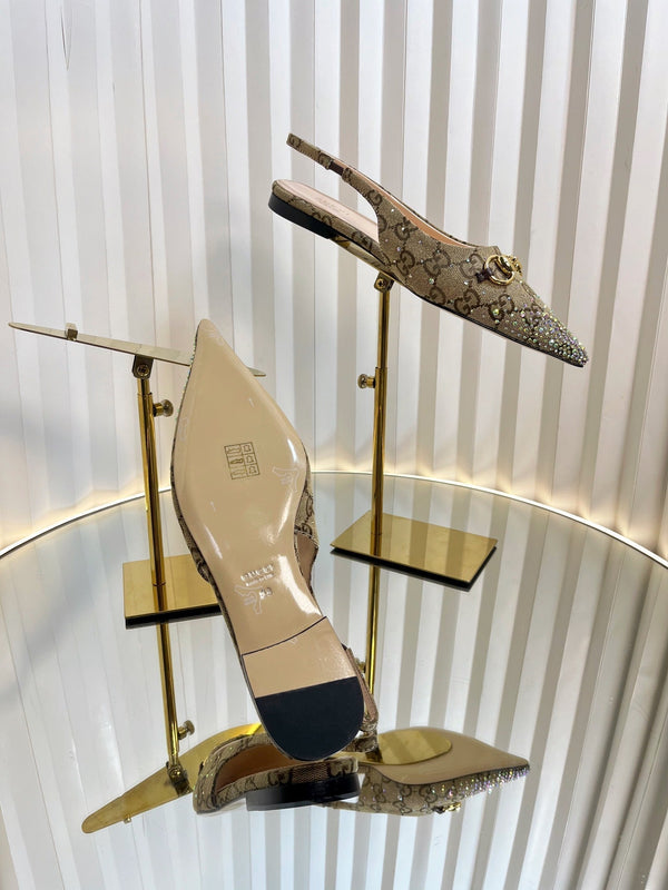 GC Crystal Horsebit Slingback 10mm Beige mix Ebony Canvas lambskin 294614