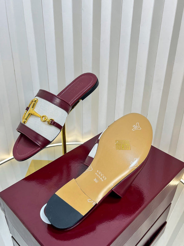 Sandali GC 25 Horsebit GG in tela rossa e pelle di pecora 294661