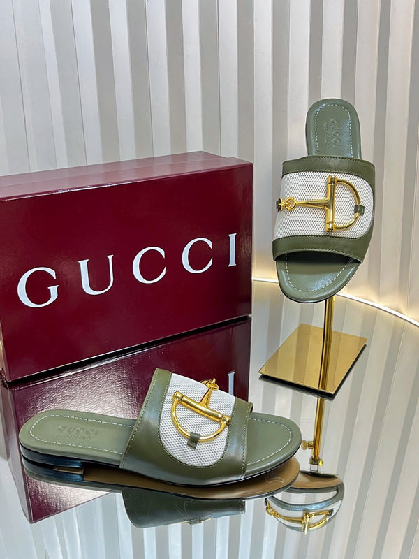 Sandali GC 25 Horsebit GG in tela di pecora verde scuro 294663