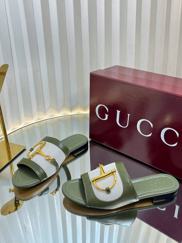 Sandali GC 25 Horsebit GG in tela di pecora verde scuro 294663