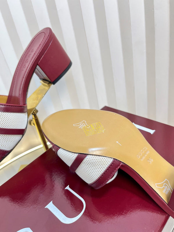 Sandali GC 25 Horsebit GG 50mm in tela rossa e pelle di pecora 294665