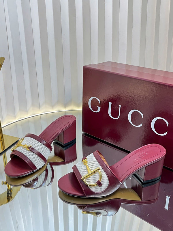 Sandali GC 25 Horsebit GG 50mm in tela rossa e pelle di pecora 294665