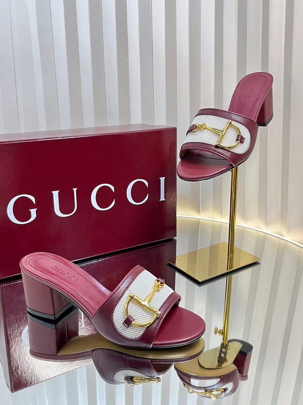 Sandali GC 25 Horsebit GG 50mm in tela rossa e pelle di pecora 294665