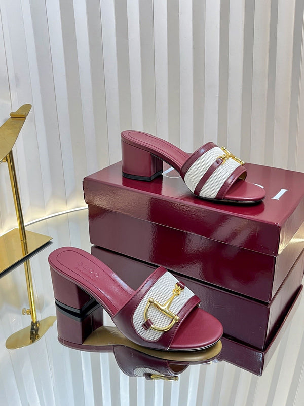 Sandali GC 25 Horsebit GG 50mm in tela rossa e pelle di pecora 294665