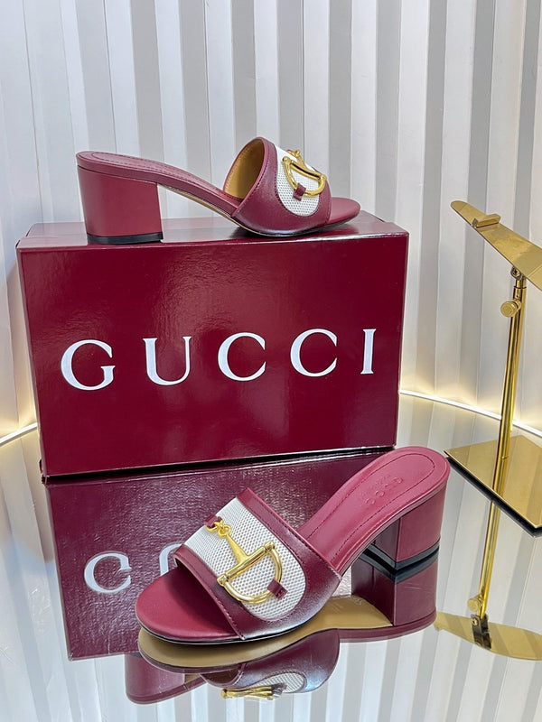 Sandali GC 25 Horsebit GG 50mm in tela rossa e pelle di pecora 294665