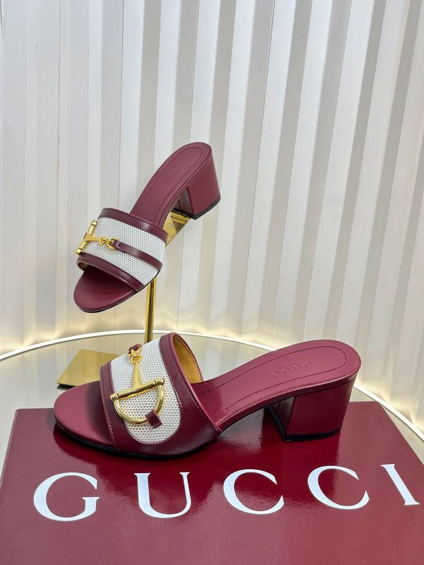 Sandali GC 25 Horsebit GG 50mm in tela rossa e pelle di pecora 294665