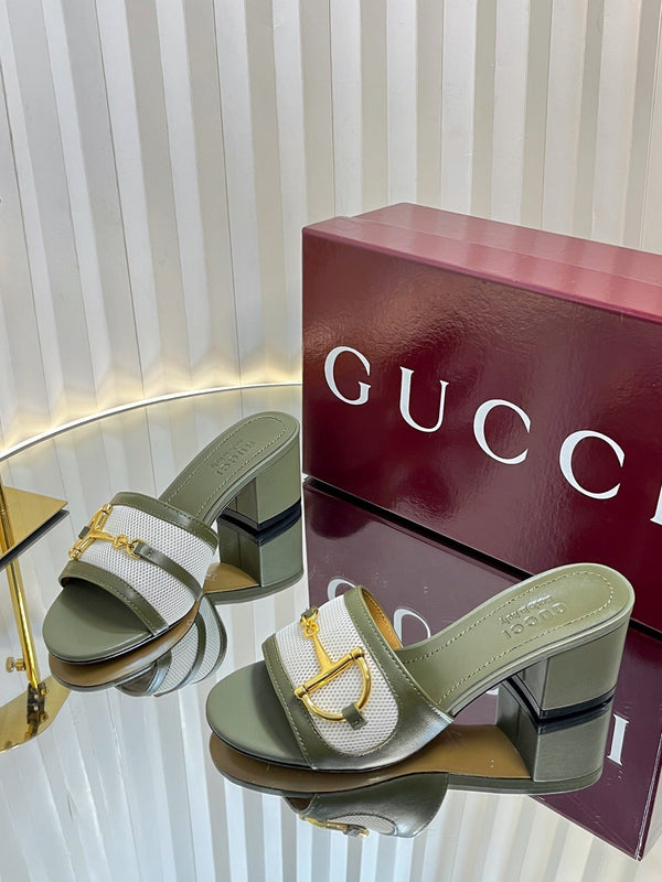 Sandali GC 25 Horsebit GG 50mm in tela di pecora verde scuro 294667