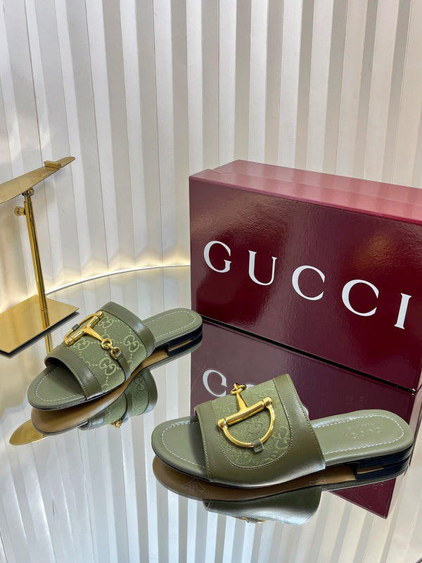 Sandali GC 25 Horsebit GG in tela verde scuro 294675