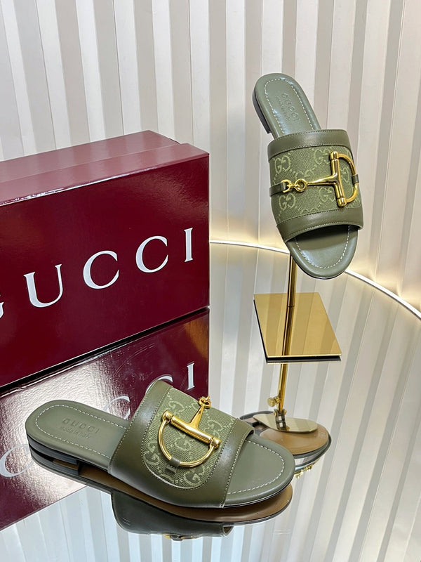 Sandali GC 25 Horsebit GG in tela verde scuro 294675