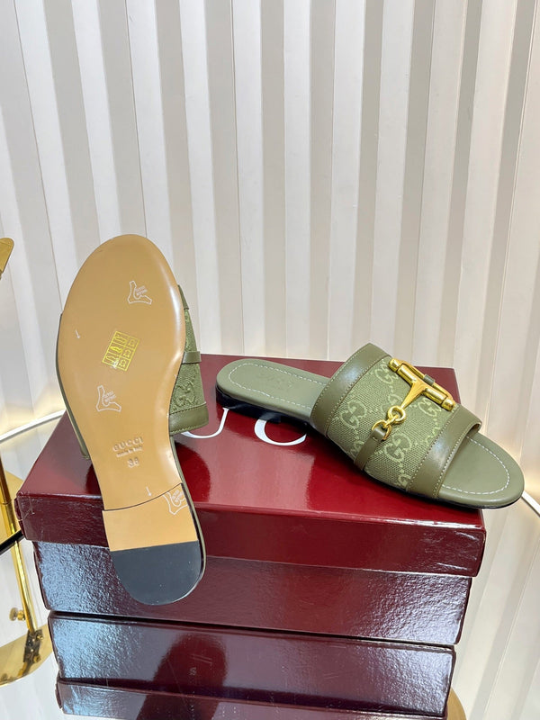 Sandali GC 25 Horsebit GG in tela verde scuro 294675