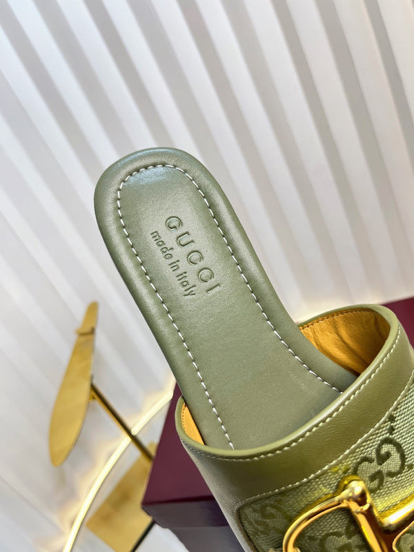 Sandali GC 25 Horsebit GG in tela verde scuro 294675