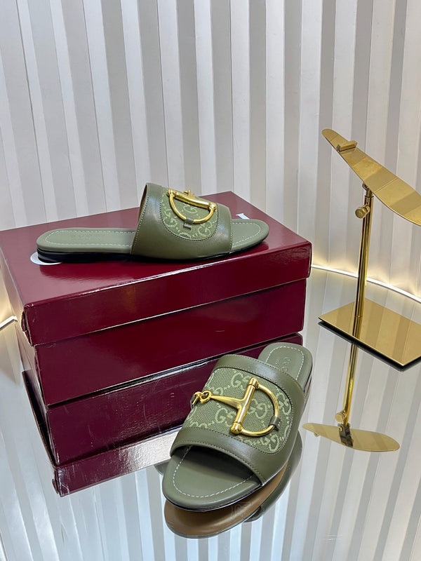 Sandali GC 25 Horsebit GG in tela verde scuro 294675