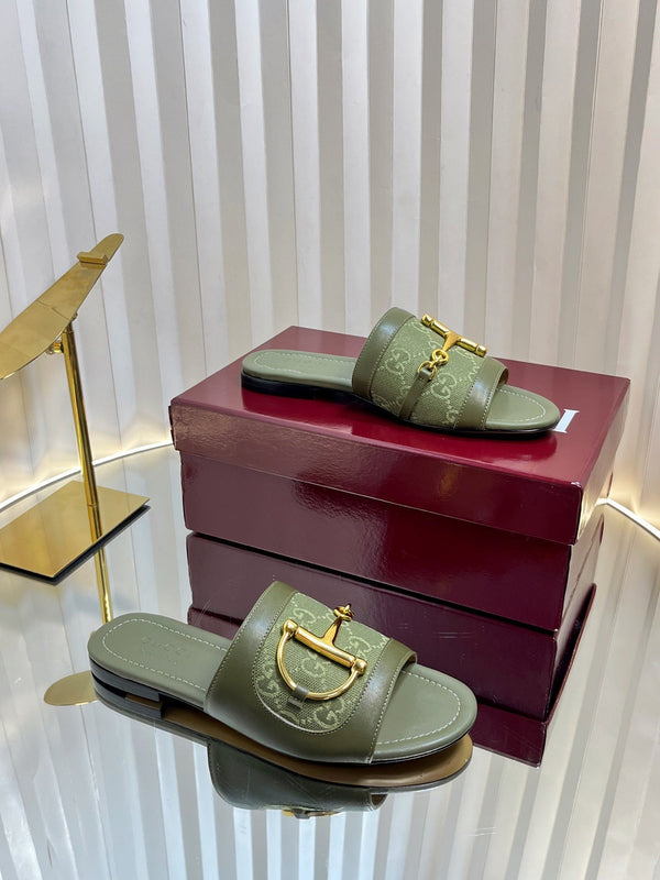 Sandali GC 25 Horsebit GG in tela verde scuro 294675