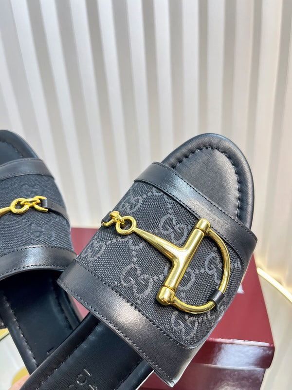 Sandali GC 25 Horsebit GG in tela nera 294676