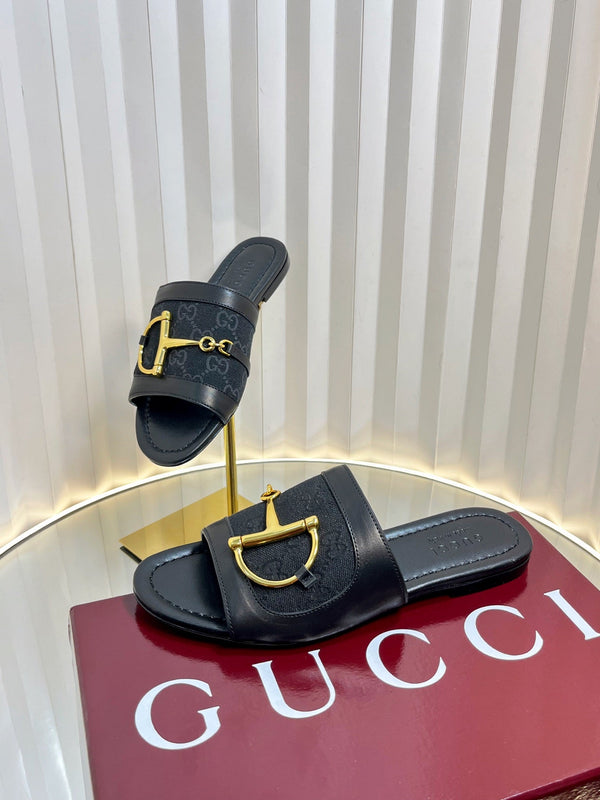 Sandali GC 25 Horsebit GG in tela nera 294676