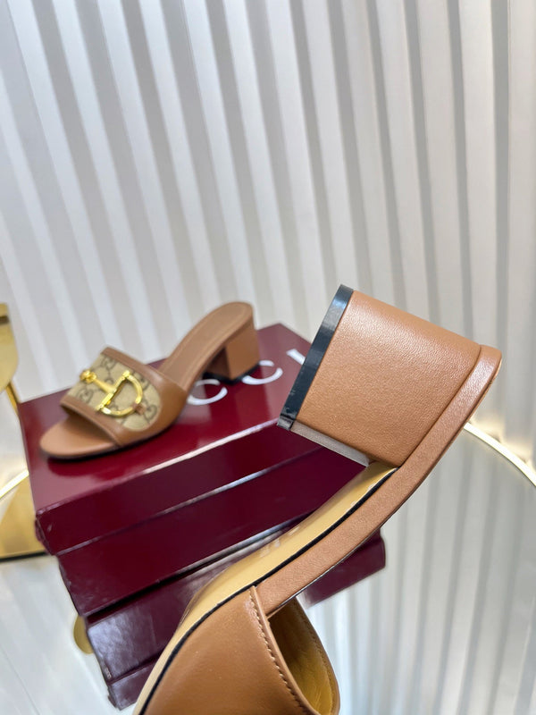 Sandali GC 25 Horsebit GG 50mm in tela marrone 294678