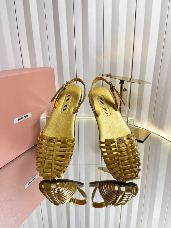 Miu 26s Slingback Sandals In Gold Calfskin