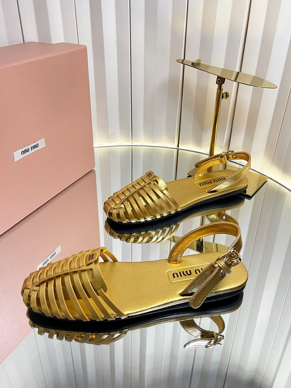 Miu 26s Slingback Sandals In Gold Calfskin
