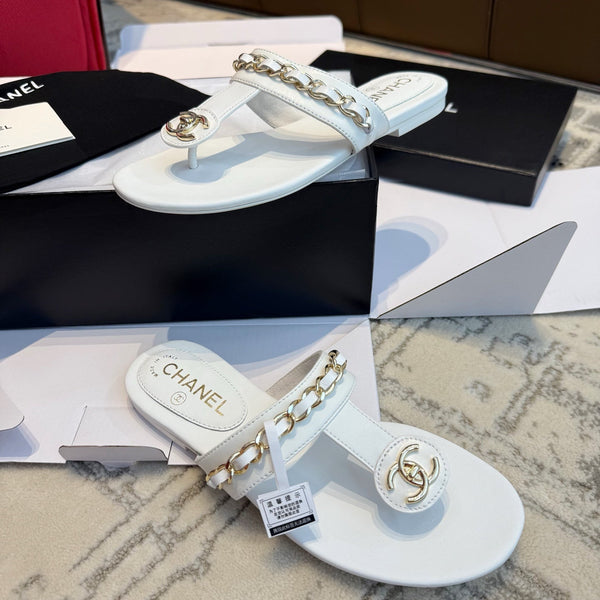 CC 25SS Sandalo infradito 2cm Catena in pelle Pelle di agnello bianca 319699