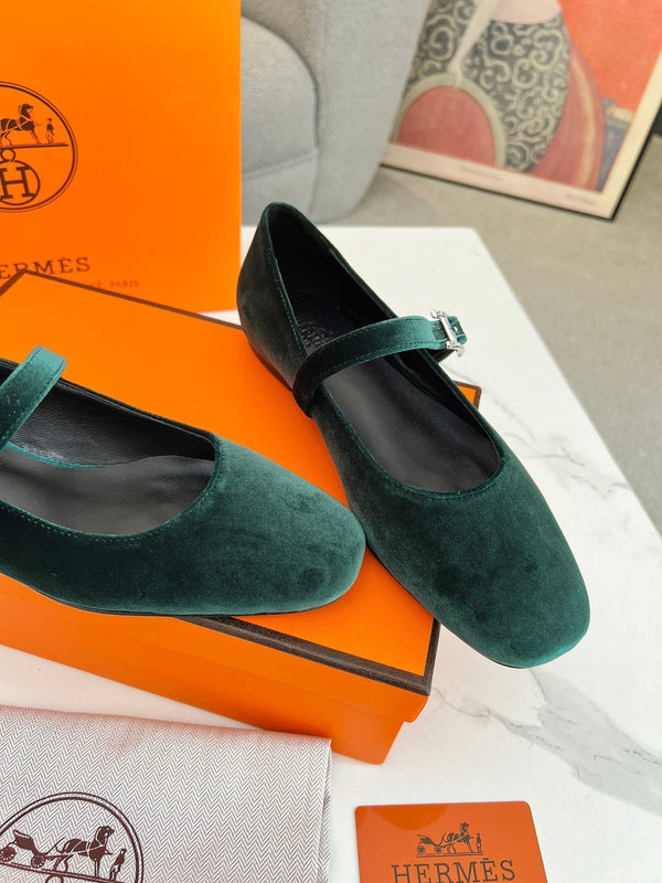 Jane Ballet Flat Dark Green Suede 214062