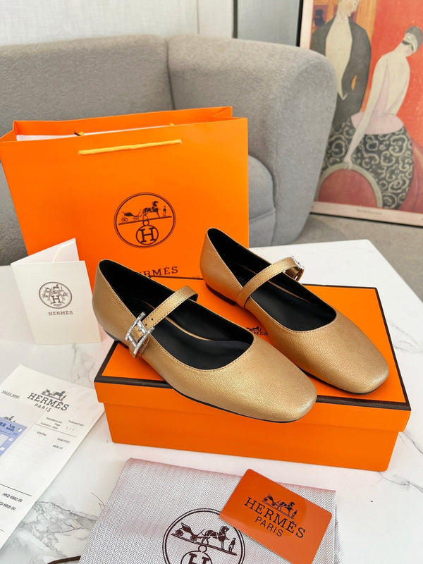 Jane Ballet Flat Gold Calfskin 214067