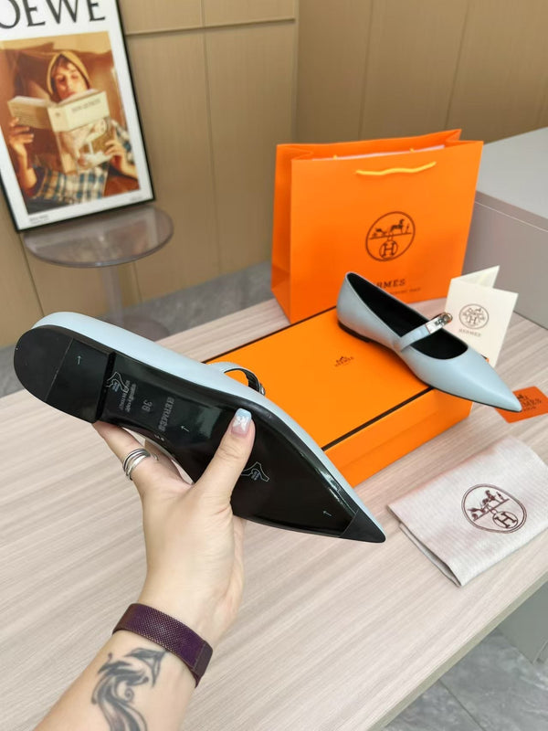 Kiara Slingback Flat Grey Calfskin 214056