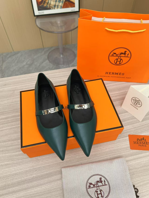 Kiara Slingback Flat Dark Green Calfskin 214058