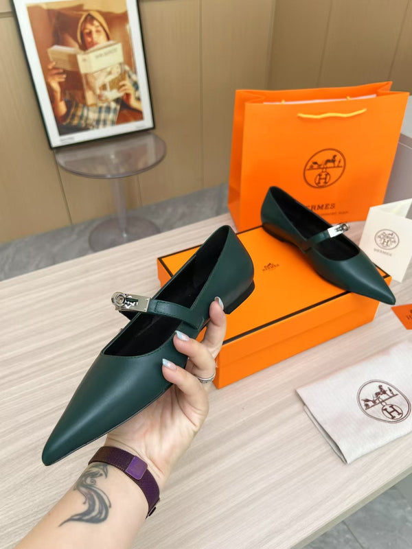 Kiara Slingback Flat Dark Green Calfskin 214058