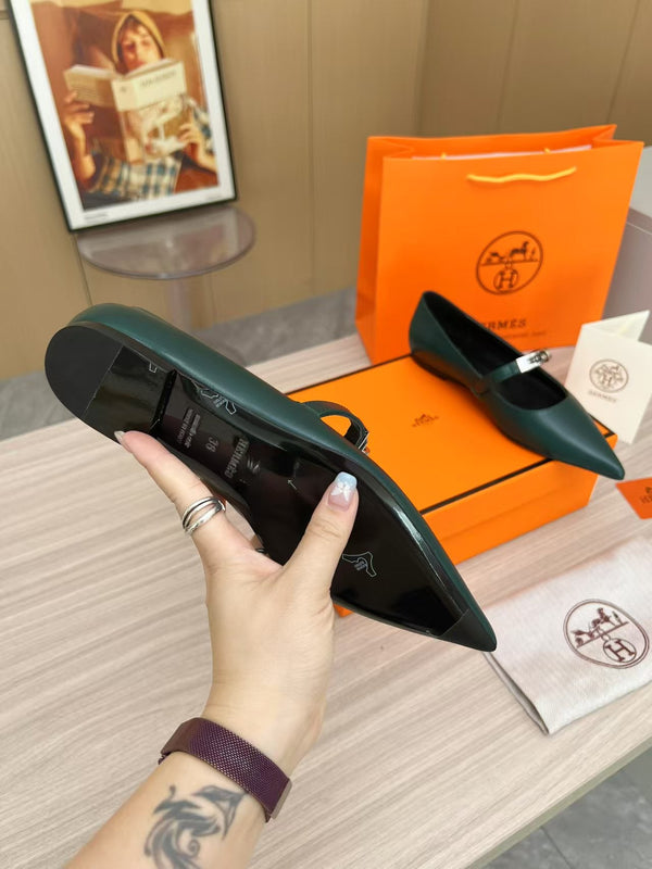 Kiara Slingback Flat Dark Green Calfskin 214058