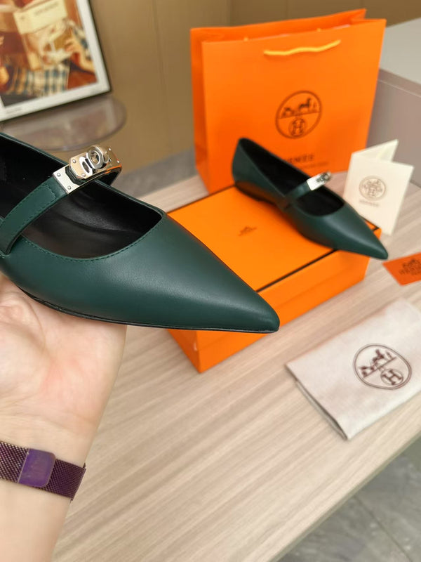 Kiara Slingback Flat Dark Green Calfskin 214058