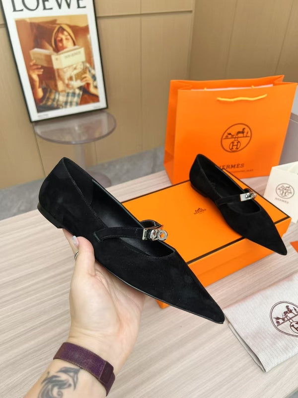 Kiara Slingback Flat Black Suede 214060