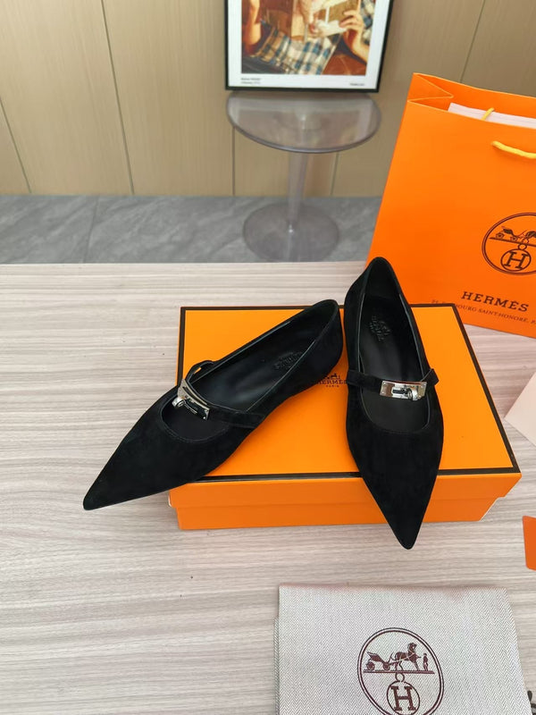 Kiara Slingback Flat Black Suede 214060