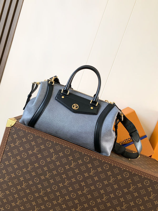 LV Nano LV Biker 38cm Nero Grigio Chiaro Pelle di Pecora e Pelle di Vacchetta Metallo