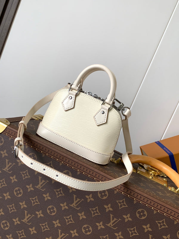 LV Alma BB Handbag 18cm White Epi Cowhide Metal HW