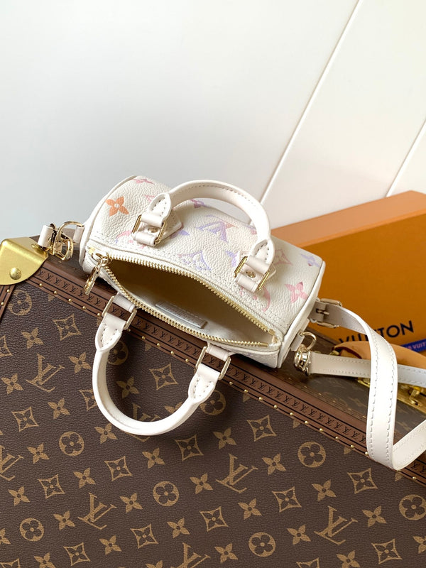 LV 25s Nano Speedy 16cm Dream Monogram Pelle di vacchetta goffrata - Light GHW