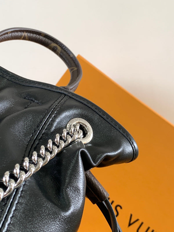 LV Off Duty Backpack 24cm Black Lambskin Sliver HW