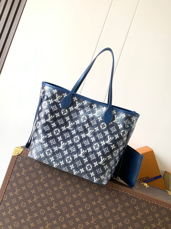 LV Neverfull Bag 31cm Blue Monogram Canvas