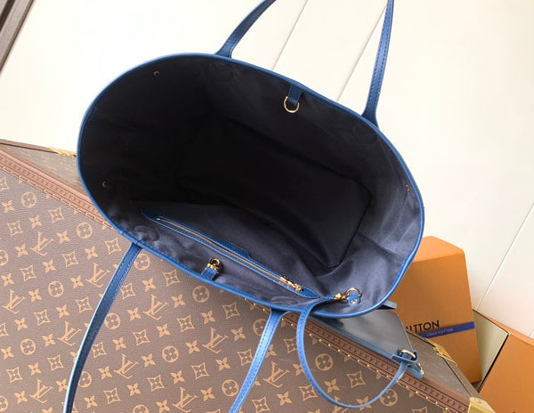 LV Neverfull Bag 31cm Blue Monogram Canvas