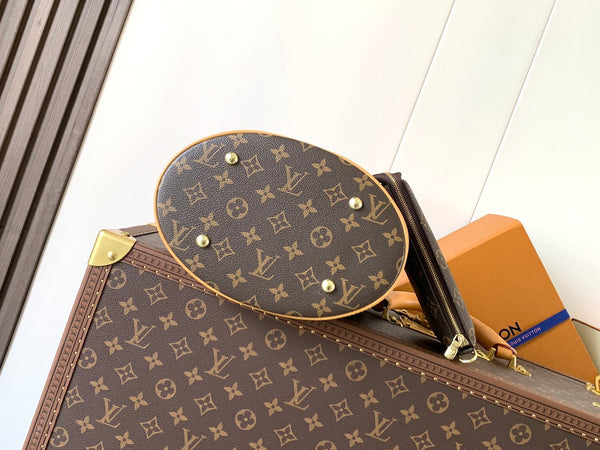 LV Petit Bucket PM 23cm Brown Monogram Canvas & Cowhide