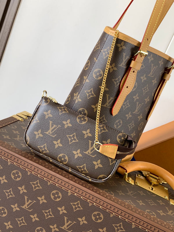 LV Petit Bucket PM 23cm Brown Monogram Canvas & Cowhide
