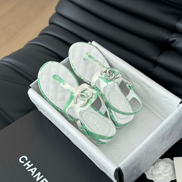 Double C Classic One-Strap Sandals White Green Mint Lambskin