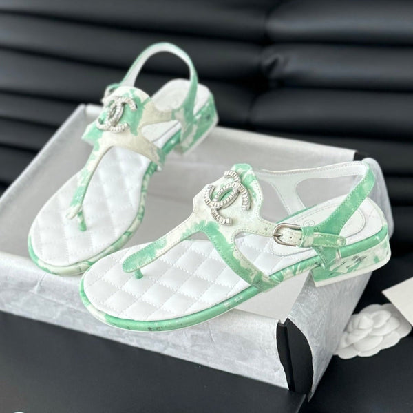 Double C Classic One-Strap Sandals White Green Mint Lambskin