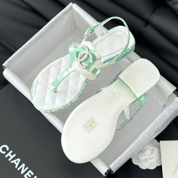 Double C Classic One-Strap Sandals White Green Mint Lambskin