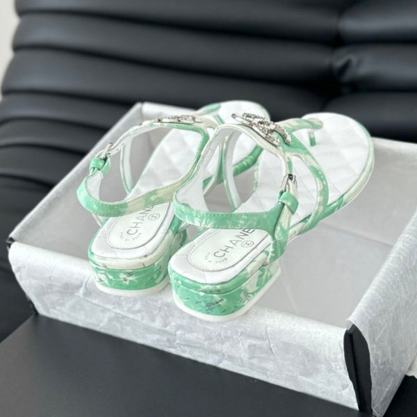 Double C Classic One-Strap Sandals White Green Mint Lambskin
