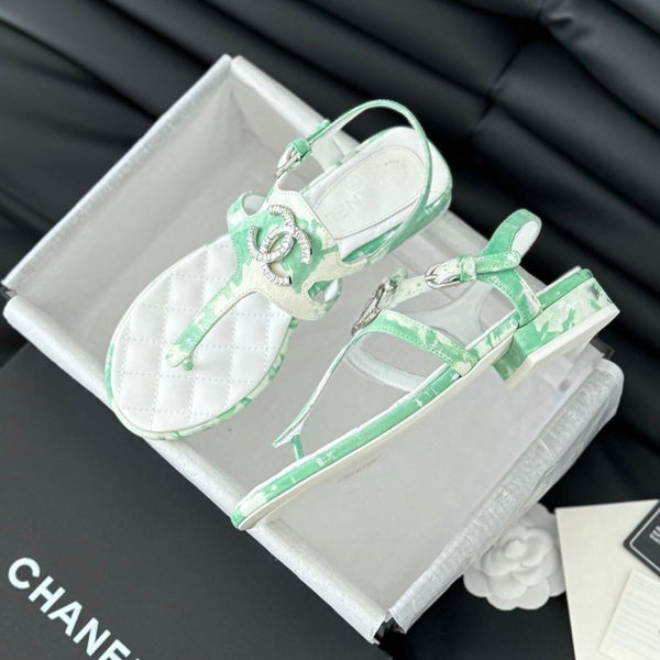 Double C Classic One-Strap Sandals White Green Mint Lambskin
