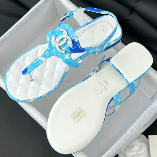 Double C Classic One-Strap Sandals White Sky Blue Lambskin