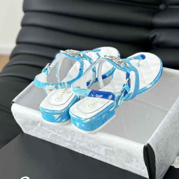 Double C Classic One-Strap Sandals White Sky Blue Lambskin
